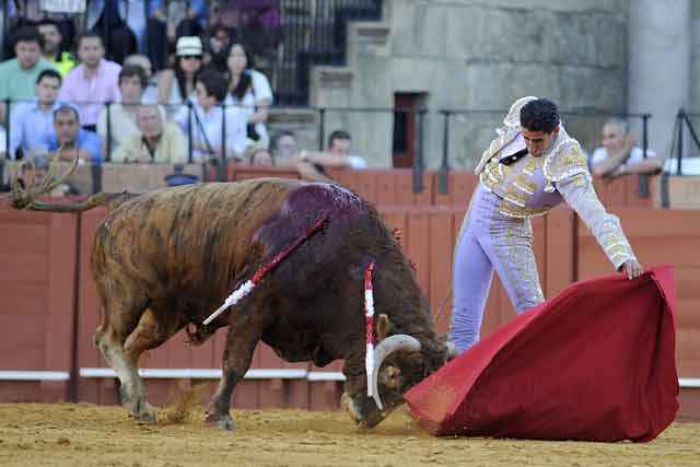 Martín Núñez con el cuarto. (FOTO: Sevilla Taurina)