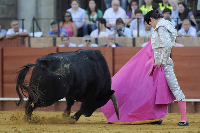 Manuel Larios con el quinto. (FOTO: Sevilla Taurina)