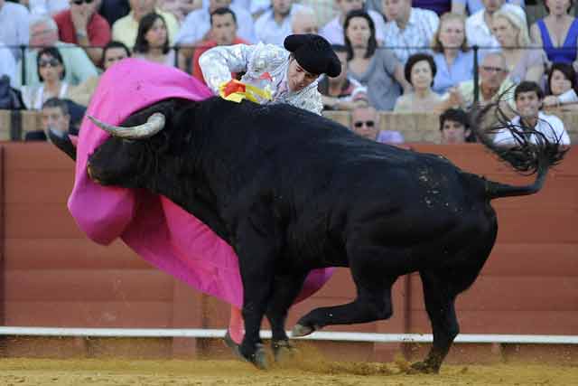 Manuel Larios con el quinto. (FOTO: Sevilla Taurina)