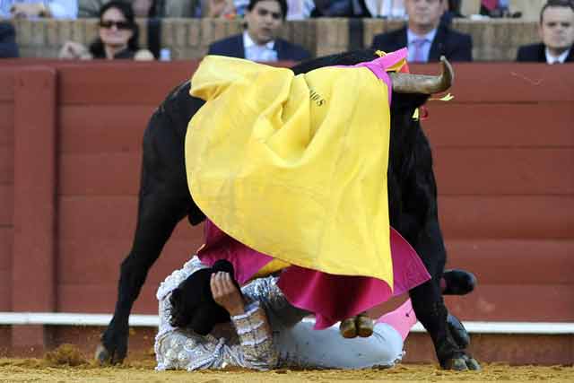 Manuel Larios con el quinto. (FOTO: Sevilla Taurina)