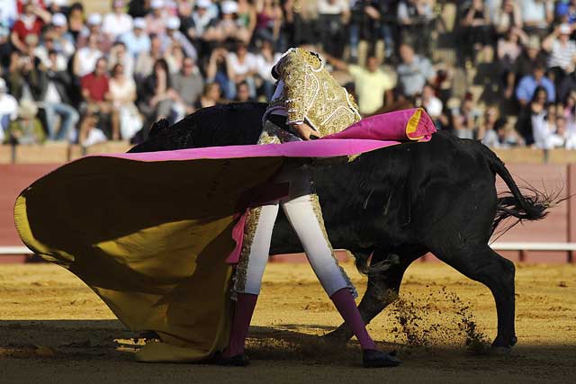 Angelino de Arriaga en un quite con el capote. (FOTO: Sevilla Taurina)