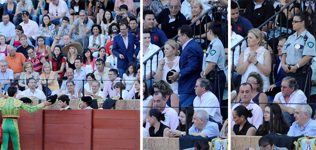 El receptor del brindis, atrapado en la 'bocana' de acceso. (FOTO: Sevilla Taurina)