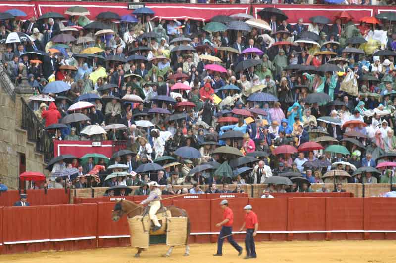 Durante el primer toro comenzó a caer sobre la plaza una fuerte tormenta. (FOTO: Javier Martínez)