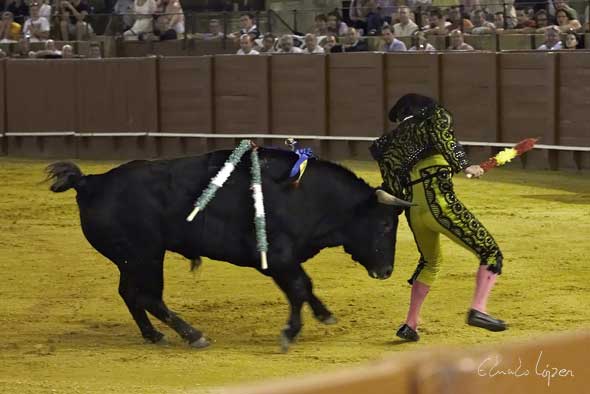 Haciendo hilo con un banderillero.