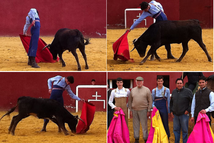 Diversas fases del tentadero de Agustín de Espartinas en la ganadería jerezana de Montes de Oca. (FOTOS: Sevilla Taurina)