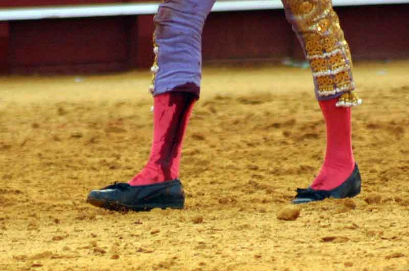 La media teñida de sangre tras la cornada de Nazaré.