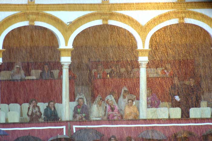 Comienza a llover con fuerza sobre la Maestranza.