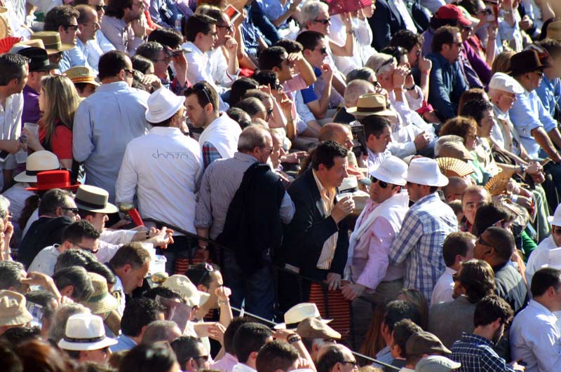 Espectadores del tendido 10 atrapados con el toro en el ruedo e impidiendo a los demás la visibilidad.