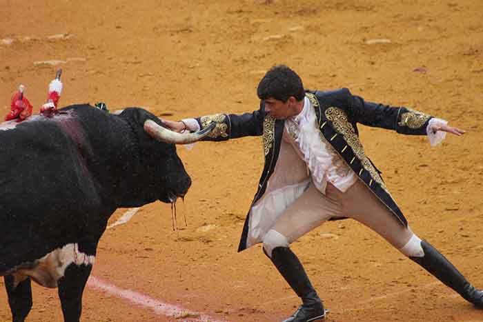 El portugués Joao Moura se adorna en los instantes finales.