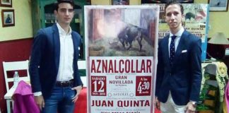 El rejoneador Juan Quinta y el novillero Calerito durante la presentación del cartel de Aznalcóllar.