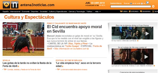 Pantalla de la web de Antena3, con fotos de SEVILLA TAURINA.