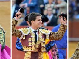 Los triunfadores de la Feria: Morante, Juli y Manzanares. (FOTOS: Matito)