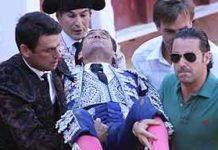 El banderillero sevillano Alejandro Escobar, corneado grave en Málaga Los compañeros trasladan a Alajandro Escobar a la enfermería de La Malagueta. (FOTO: Hugo Cortés /burladero.com)