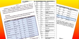 El Baremo Técnico que la delegada Carmen Tovar no quería que saliera a la luz pública. Marcados en azul, los veterinarios elegidos. Observese los dos saltos, sobre todo al nombrar al último de la lista.