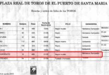 Un toro sobrero de El Puerto, lidiado en Sevilla en el cierre de San Miguel Acta del sorteo de El Puerto para la corrida del 8 de agosto; el primer sobrero se lidiaría mes y medio después en la Maestranza en tercer lugar. En El Puerto pesó, según el acta, 495 kilos; en Sevilla 50 kilos más. (CLICK PARA AMPLIAR)