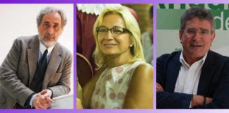 José Chamizo, Defensor del Pueblo Andaluz; la delegada de la Junta en Sevilla, Carmen Tovar -en el centro de la polémica-; y el consejero Luis Pizarro.