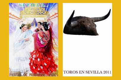 A la izquierda, el cartel de la Feria 2011, y a la derecha el cartel taurino 2011.