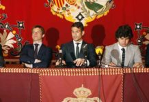 «Los mejores carteles posibles» de una buena Feria de Abril Eduardo Canorea, El Juli, Manzanares, Morante y Ramón valencia, durante la presentación. (FOTO: Arjona/Toromedia)