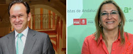 A la izquierda, Fernando Frnández-Figueroa, el nuevo presidente, y a la derecha la delegada de la Junta, Carmen Tovar, que lo ha nombrado como tal.