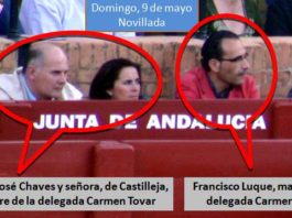 Familiares y amiguetes de la delegada Carmen Tovar campan a sus anchas por el burladero oficial e institucional de la Junta de Andalucía en la Maestranza durante la pasada temporada. (FOTO: Javier Martínez / SEVILLA TAURINA)
