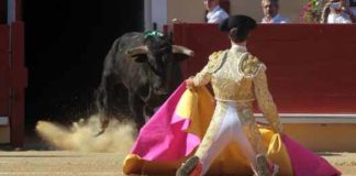 Esaú Fernández ha recibido a portagayola a su primero en Bayona. (FOTO: Maurice Berho/mundotoro.com)