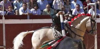 Un par de banderillas a dos manos de Diego Ventura. (FOTO: López-Matito)