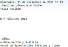 El director general de Espectáculos de la Junta rompe su silencio… sólo para felicitar la Navidad La breve felicitación, vía mail, del director general de Espectáculos. (CLICK PARA AMPLIAR)