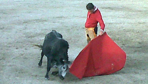 Pepe Moral en un tentadero en la ganadería mexicana de Puerta Grande.