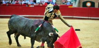 Un natural de El Cid esta tarde en Valencia a su primero toro. (FOTO: Alberto de Jesús/mundotoro.com)