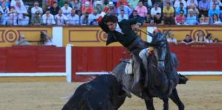 Diego Ventura en su actuación en Badajoz esta tarde. (FOTO: Gallardo/badajoztaurina.com)