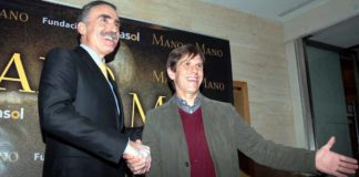 Juan Imedio y El Cordobés, de charla taurina en Sevilla.