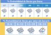 Previsión oficial de lluvias para el Domingo de Resurrección. Desde las 17 a las 22 horas las lluvias se intensifican. (FUENTE: Aemet)