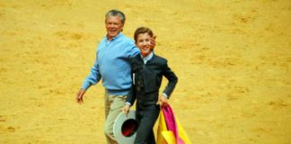 Antonio Ruiz 'Espartaco', el perfecto profesor de Calerito, en la vuelta al ruedo en el tentadero público de Zafra. (FOTO: Alba Jamardo)