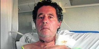 La impactante imagen de José Antonio Campuzano en el hospital, con el cuello seccionado de lado a lado y la mandíbula superior muy hinchada. (FOTO: Diario de Sevilla)
