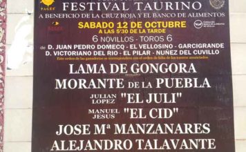 Lama de Góngora sigue apareciendo como cabecera de cartel del festival del sábado, sin aclaración alguna en contra por parte de la empresa, aunque Morante haya contradecido el orden del vigente cartel. ¿Nadie aclara la situación? (FOTO: Javier Martínez)