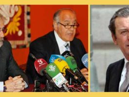 Los empresarios Eduardo Canorea y Ramón Valencia, y el teniente de hermano mayor de la Real Maestranza, Javier Benjumea.