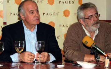 Instante del poémico almuerzo informativo de los empresarios de la Maestranza donde la última gota desbordó el vaso de la paciencia de las figuras.