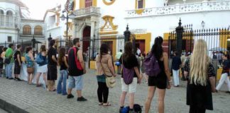 El Gobierno está permitiendo en los últimos años que los antitaurinos se manifiesten en la Puerta del Príncipe, una provocación a posibles incidentes los días de festejos. (FOTO: Javier Martínez)