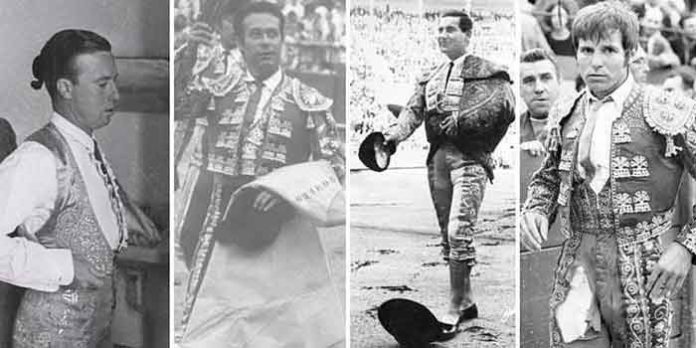 Pepe Luis, Curro Romero, Antonio Bienvenida y El Cordobés, toreros que hicieron paseíllo en 15 de agosto. (FOTO: ABC-Sevilla)