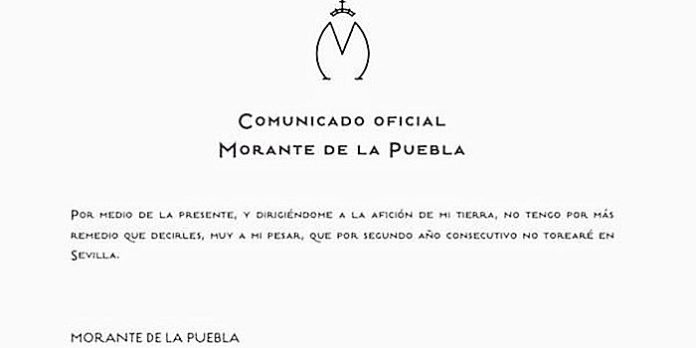 Comunicado de Morante de la Puebla.
