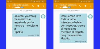 Los dos últimos mensajes enviados el pasado viernes por Hipólito (apoderado de Miguel Ángel Delgado) a los móviles de Eduardo Canorea y Ramón Valencia, también sin respuesta.
