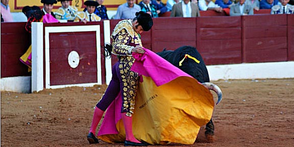 El gran toreo de Morante con el capote en el tercero. (FOTO: José Campos / badajoztaurina.com)