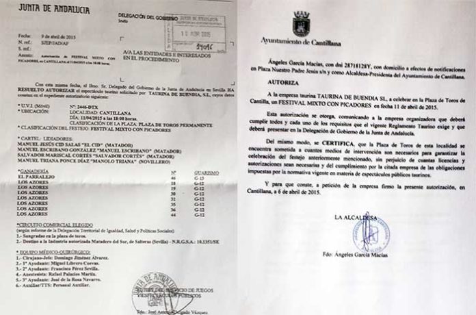 Autorizaciones de la Junta de Andalucía y el Ayuntamiento de Cantillana.