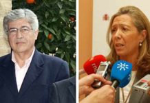 El delegado de la Junta de Andalucía (PSOE) en Sevilla, Juan Carlos Raffo, y la subdelegada del Gobierno central (PP) en Sevilla, Felisa Panadero.