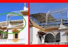 Un detalle de uno de los tejadillos antes y después de la demolición. (FOTOS: Javier Martínez)