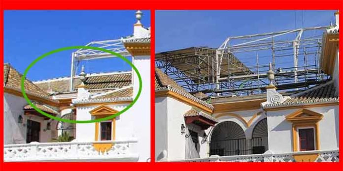 Un detalle de uno de los tejadillos antes y después de la demolición. (FOTOS: Javier Martínez)