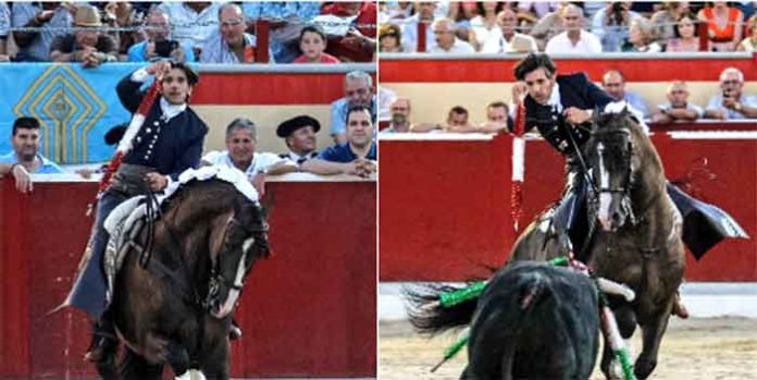 Dos instantes de la actuaión de Ventura hoy en Berja.