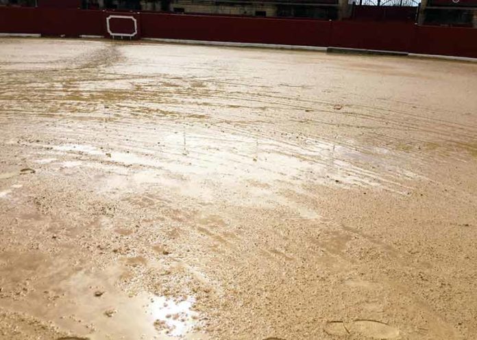 Estado de la plaza de toros de Espartinas hoy sábado.