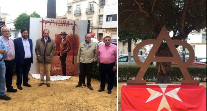 Acto de inauguración de la rotonda dedicada a Miura, en conmemoración del 175 aniversario del hierro ubicado en este municipio sevillano.