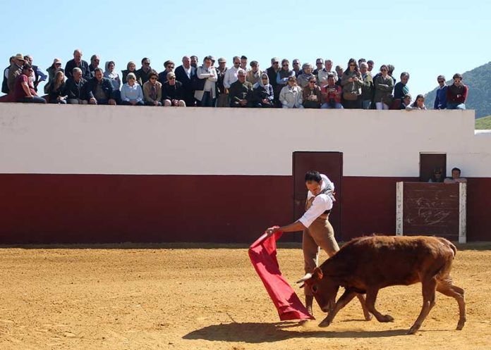 El grupo de aficionados sevillanos en la ganadería de Fuente Ymbro.